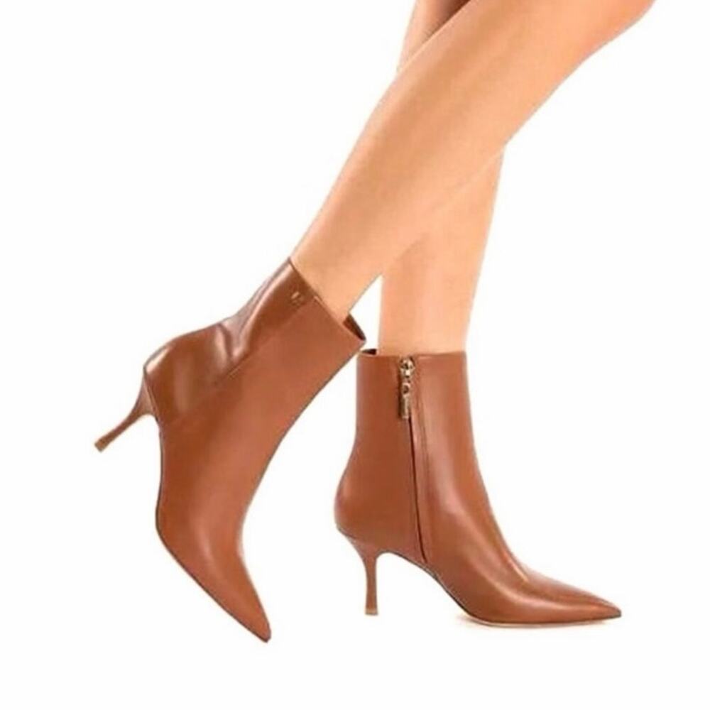 Larroudé Mini Kate Leather Ankle Boots Tan Pointed Toe Stiletto Heel Women’s 8